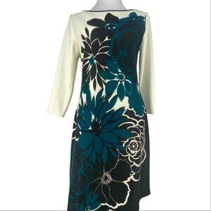 Eliza‎ J New York Women's White Teal Floral Shift Business Career Dress 6/C36